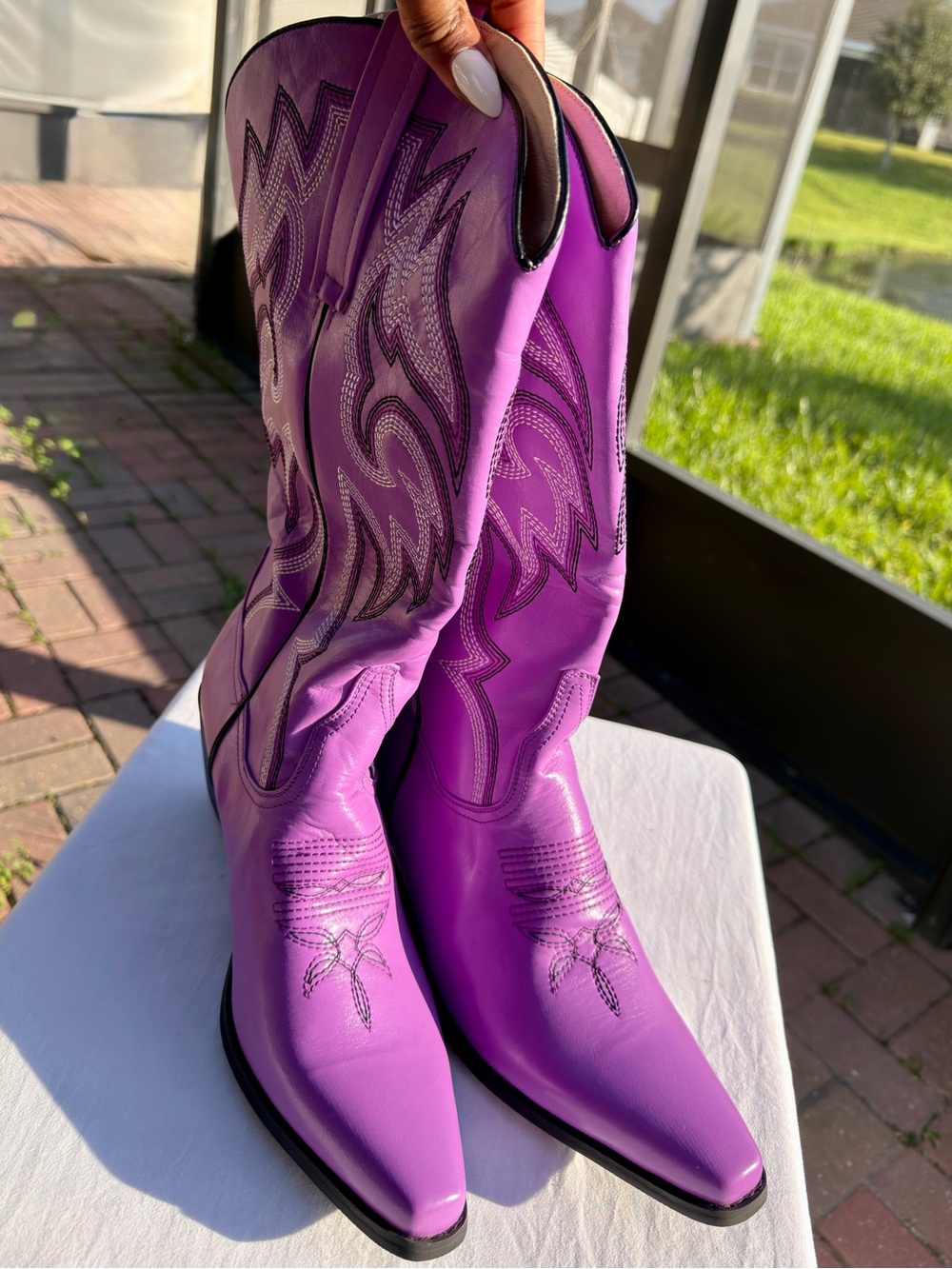 Purple Western Cowboy Boots Embroidered Pointed Toe EU 43 - Picture 11 of 12